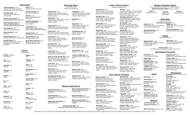 Misaki Sushi & Bar - Stockton, CA menu_pic