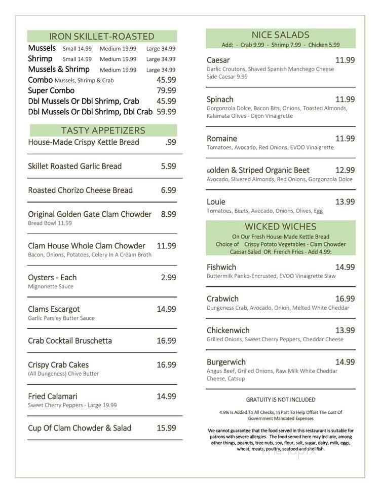 The Old Clam House - San Francisco, CA menu_pic