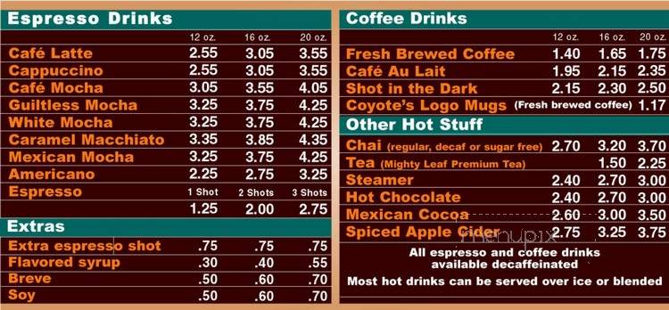 Coyote's Coffee Den - Penrose, CO menu_pic