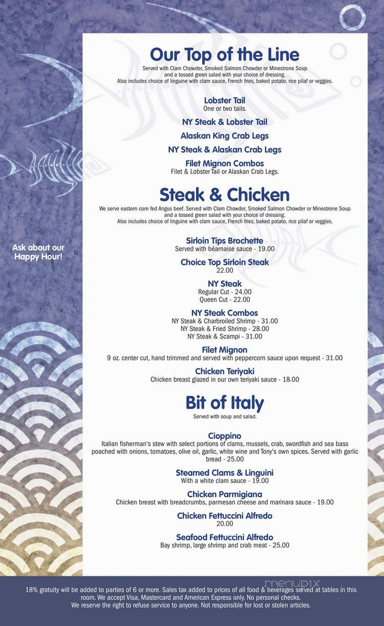 Tony's on the Pier - Redondo Beach, CA menu_pic