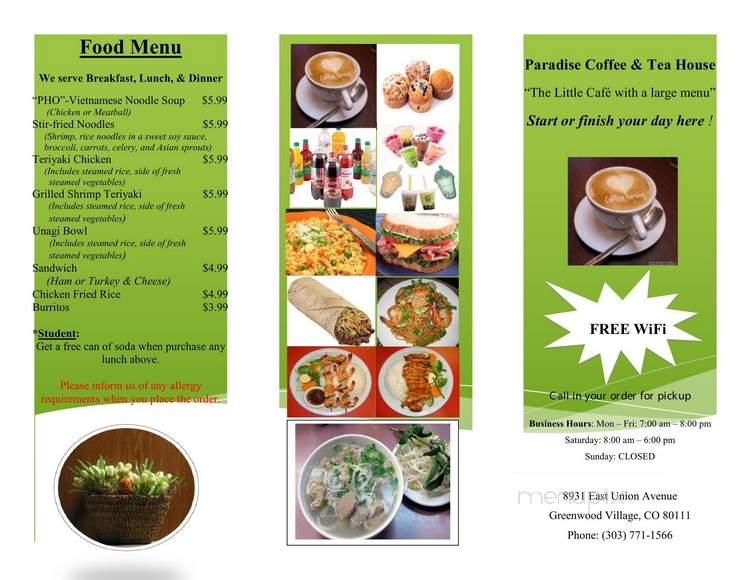 Paradise Coffee & Tea House - Greenwood Village, CO menu_pic
