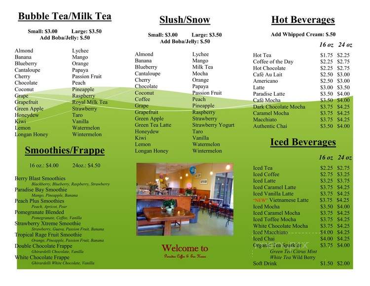 Paradise Coffee & Tea House - Greenwood Village, CO menu_pic