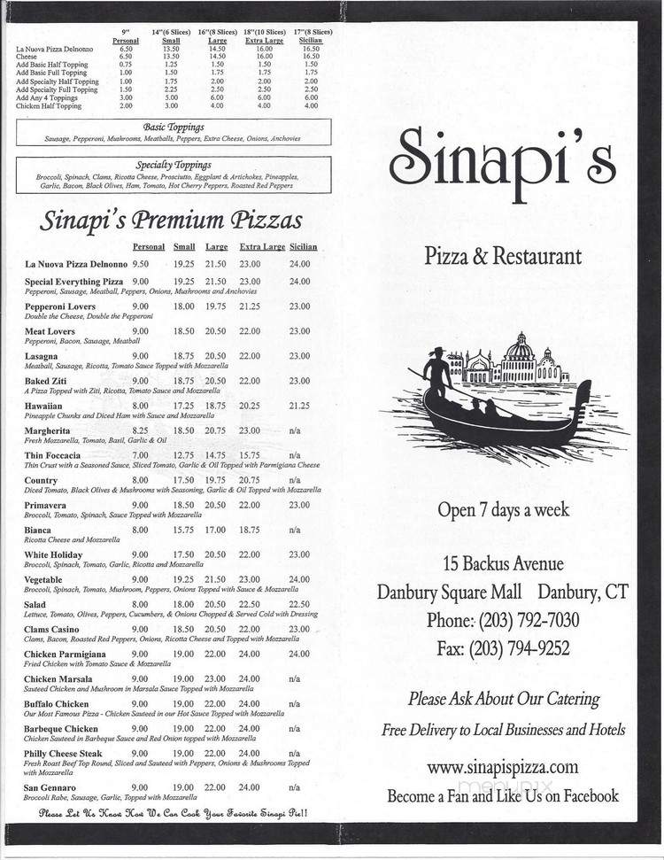 Sinapi's Pizza & Restaurant - Danbury, CT