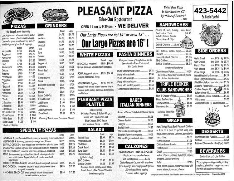 Pleasant Pizza - Willimantic, CT menu_pic