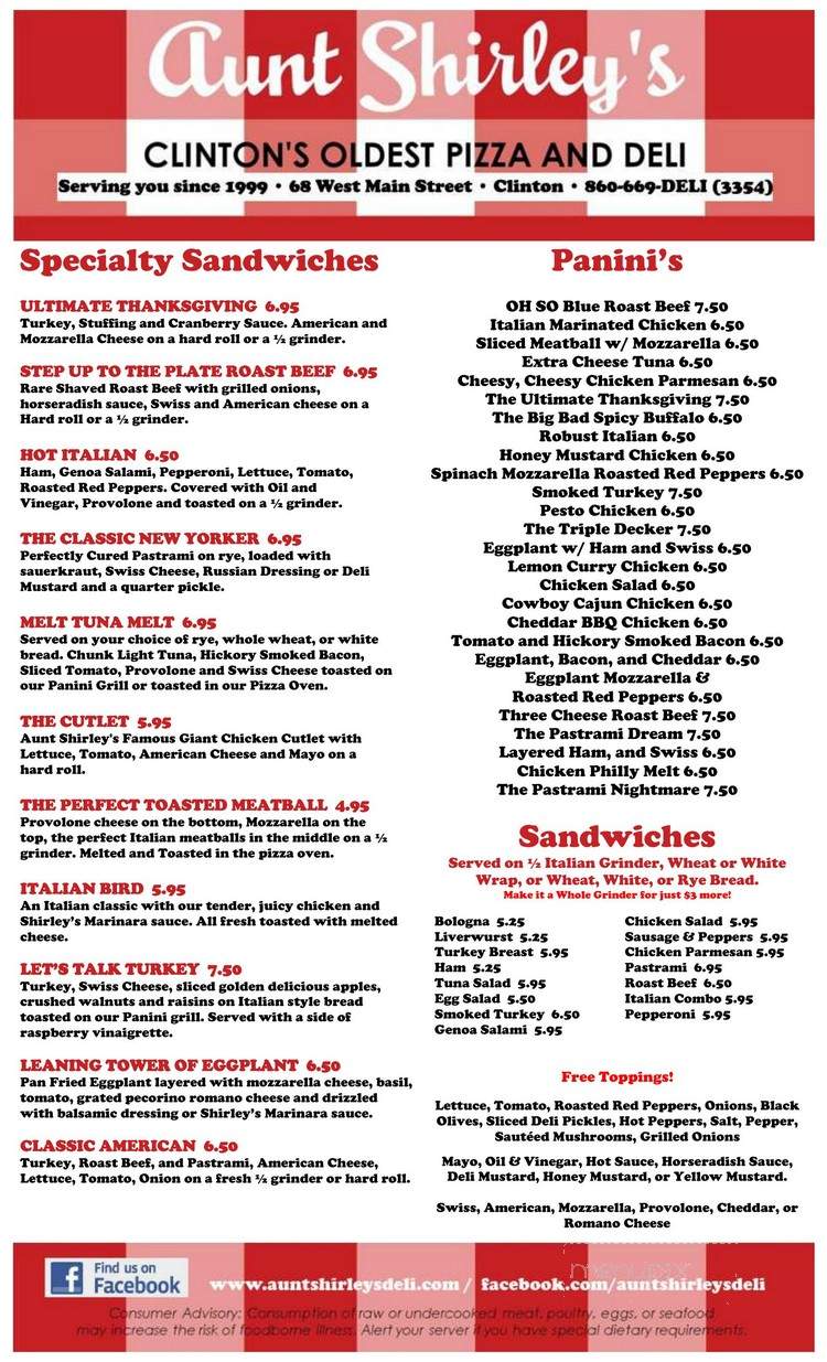 Aunt Shirley's Pizza & Deli - Clinton, CT menu_pic