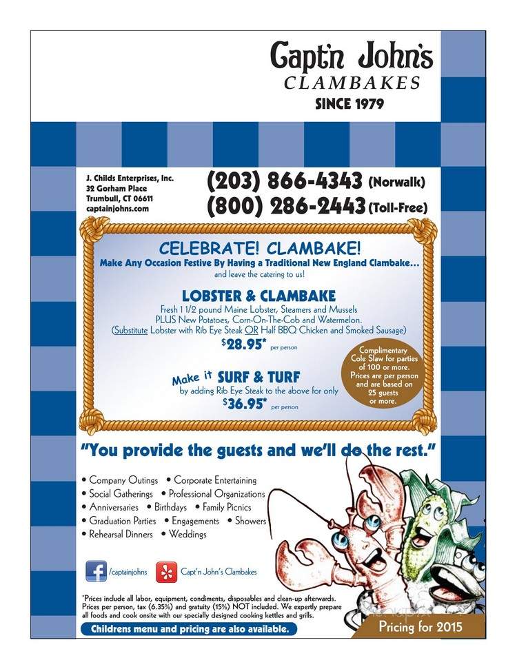 Capt'n John's Clambakes - Norwalk, CT menu_pic