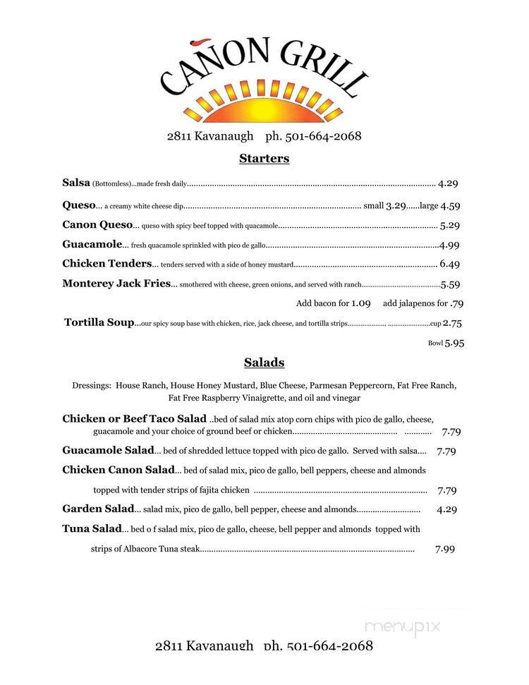 Canon Grill - Little Rock, AR menu_pic