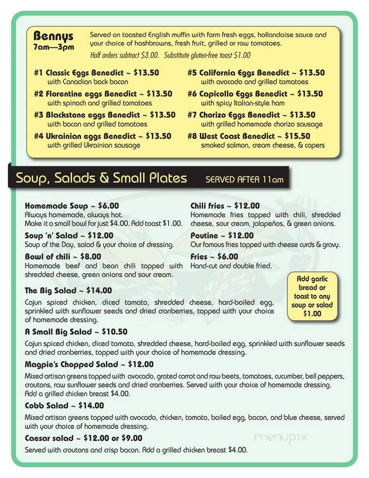 Magpie's Diner - Powell River, BC menu_pic
