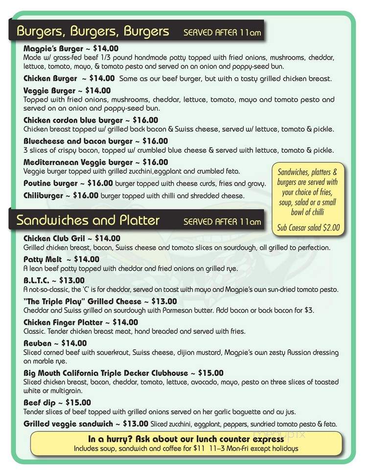 Magpie's Diner - Powell River, BC menu_pic