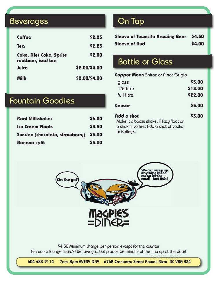 Magpie's Diner - Powell River, BC menu_pic