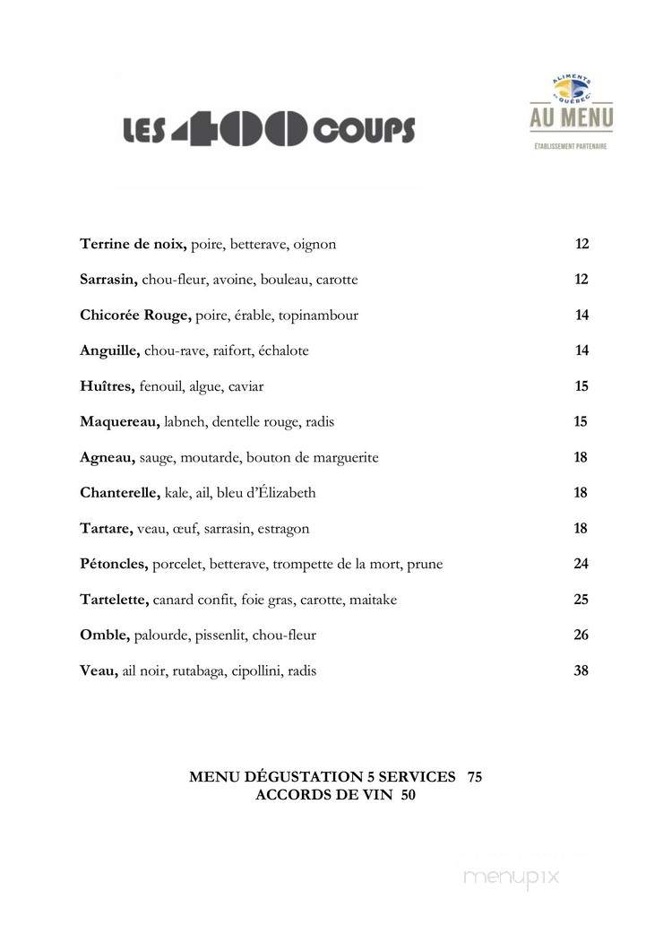 Les 400 Coups - Montreal, QC menu_pic