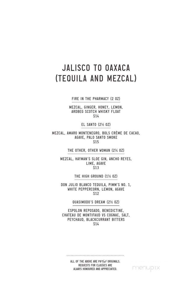 Proof Cocktail Bar - Calgary, AB menu_pic