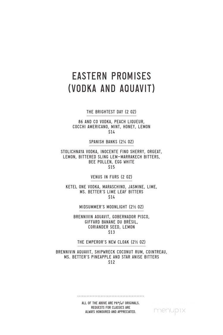 Proof Cocktail Bar - Calgary, AB menu_pic