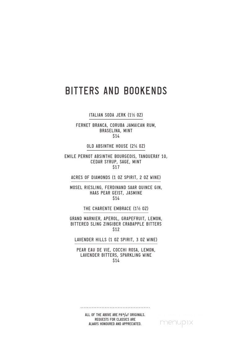 Proof Cocktail Bar - Calgary, AB menu_pic