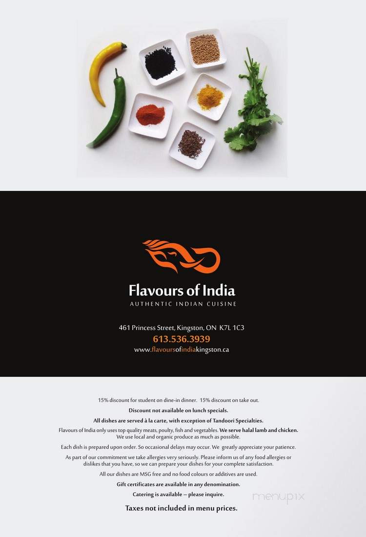 Flavours of India - Kingston, ON menu_pic