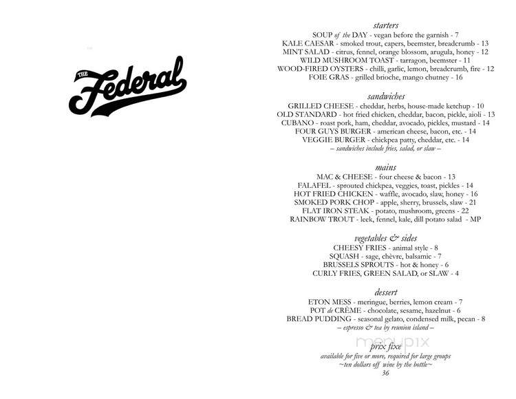 The Federal - Toronto, ON menu_pic