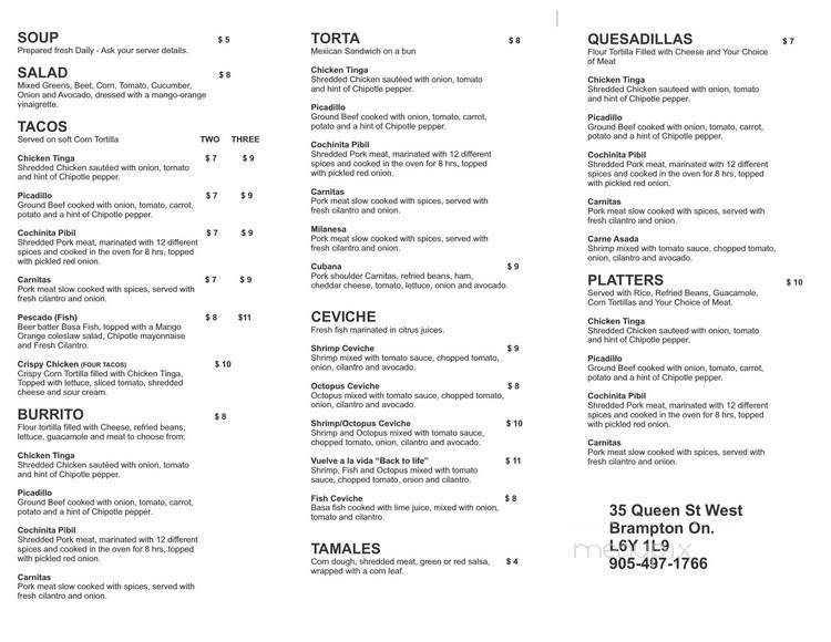 La Catrina - Brampton, ON menu_pic