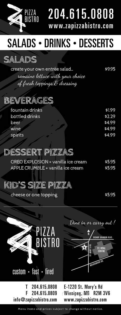 ZA Pizza Bistro - Winnipeg, MB menu_pic