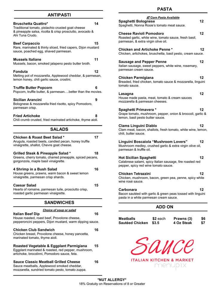 Sauce Italian Market - Calgary, AB menu_pic