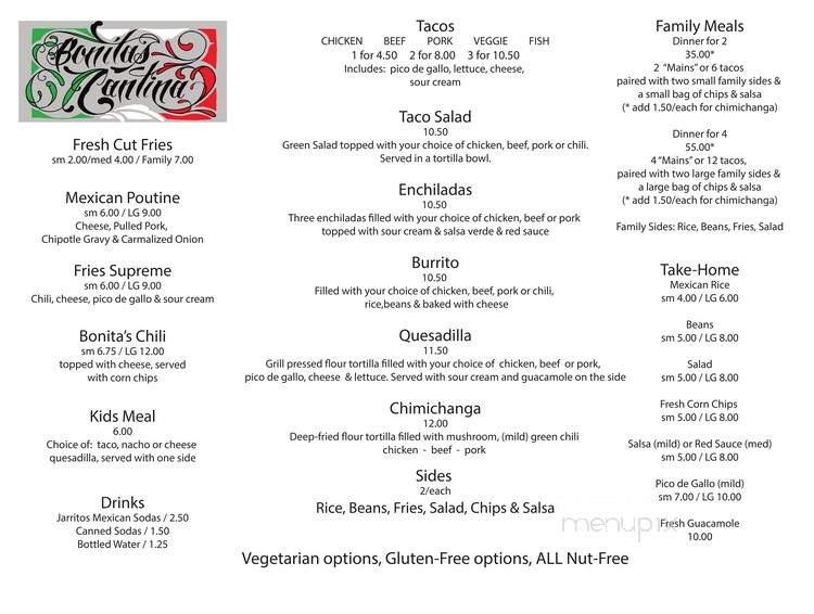 Bonita's Cantina - Ottawa, ON menu_pic