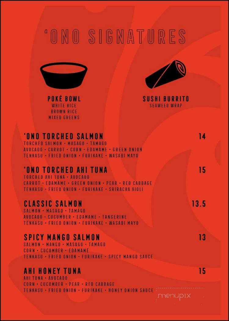 Ono Poke Bar - Toronto, ON menu_pic