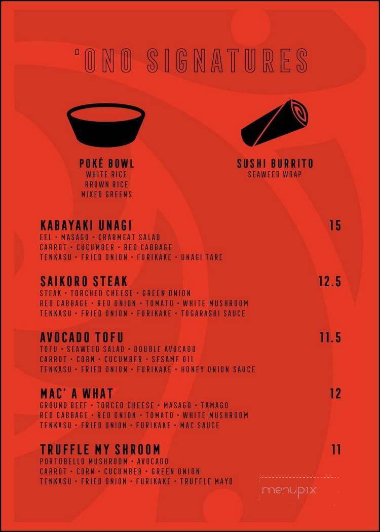 Ono Poke Bar - Toronto, ON menu_pic