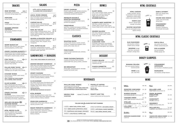 National at Westhills - Calgary, AB menu_pic