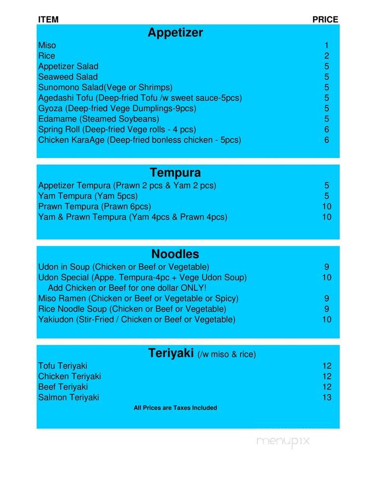 Pender Sushi - Pender Island, BC menu_pic