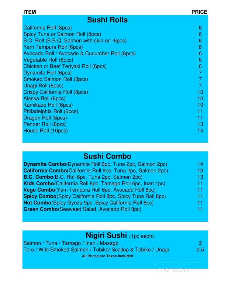 Pender Sushi - Pender Island, BC menu_pic