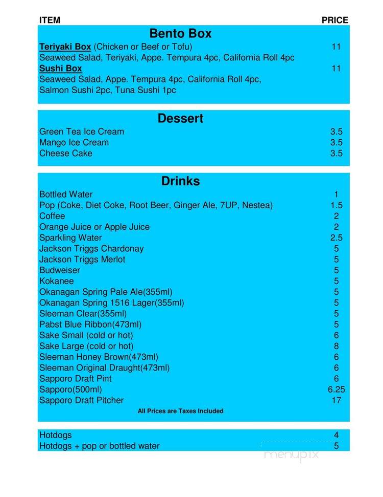 Pender Sushi - Pender Island, BC menu_pic