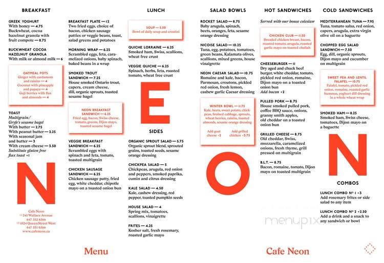 Cafe Neon - Toronto, ON menu_pic