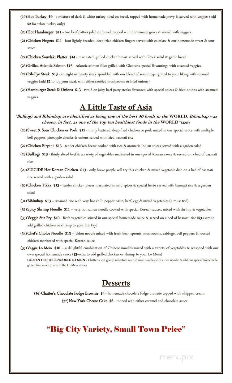 Chatter's Pub & Eatery - Miramichi, NB menu_pic