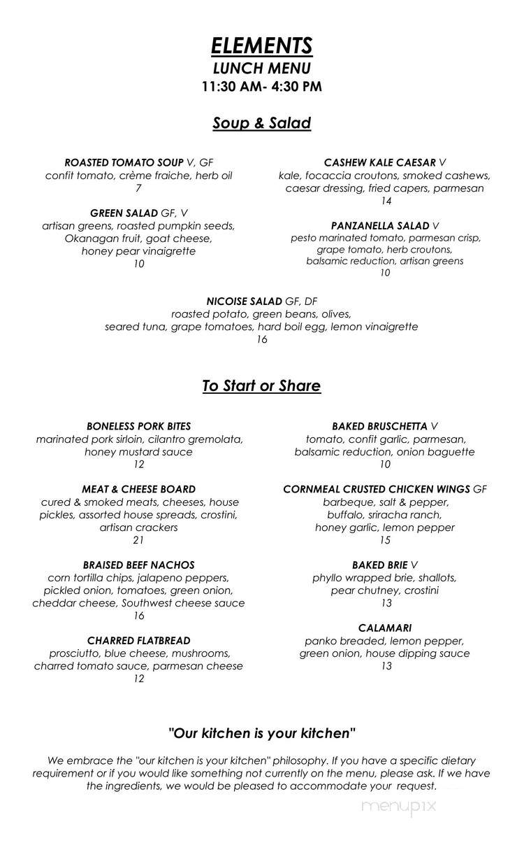 Elements Grill - East Kootenay, BC menu_pic