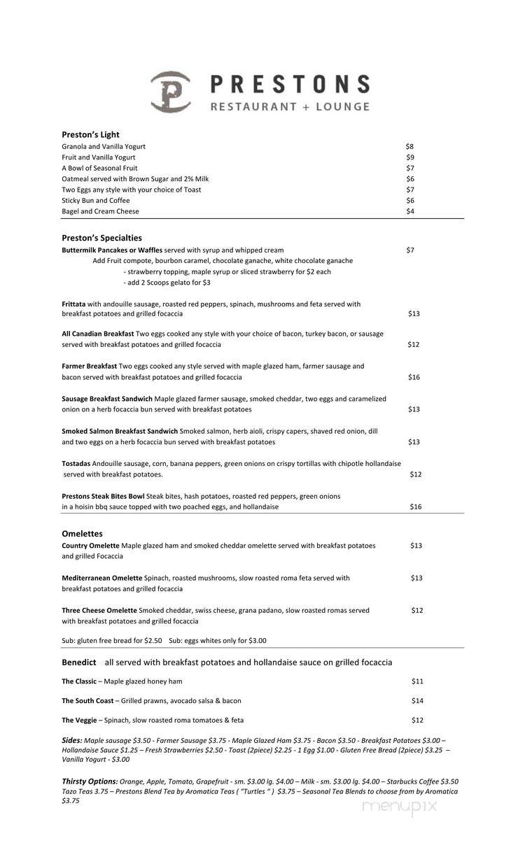 Preston's - Chilliwack, BC menu_pic
