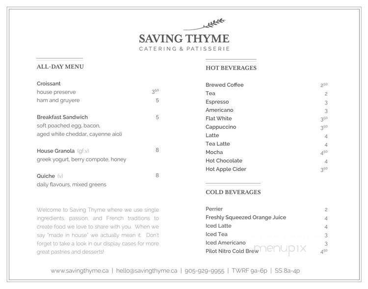 Saving Thyme Patisserie & Bistro - Burlington, ON menu_pic