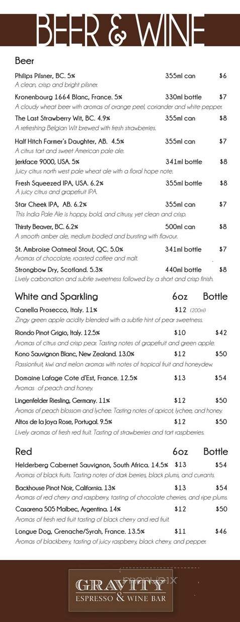 Gravity Espresso & Wine Bar - Calgary, AB menu_pic