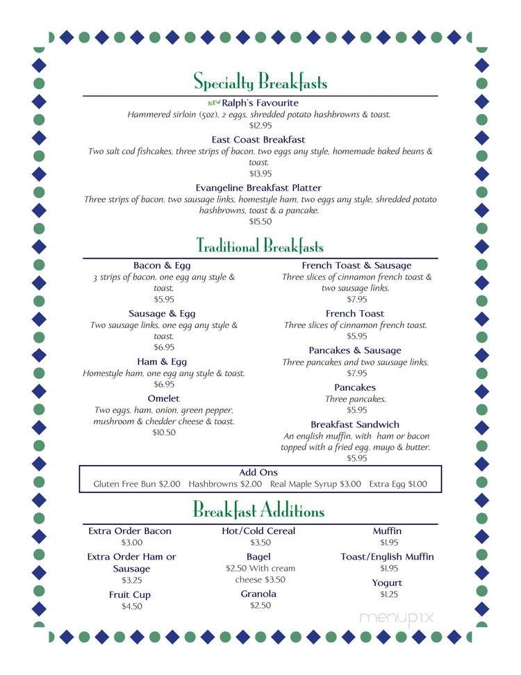 Evangeline Inn Cafe - Grand Pre, NS menu_pic