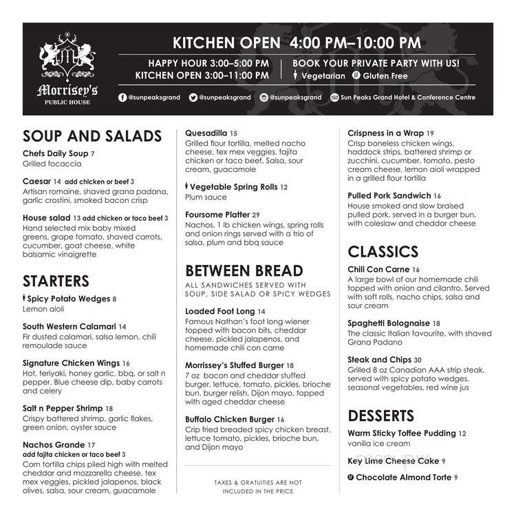 Morrisey's Public House - Sun Peaks, BC menu_pic