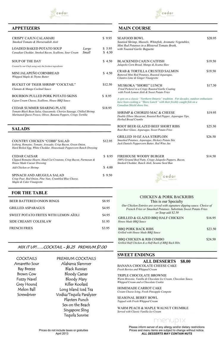 Cedar - Rama, ON menu_pic