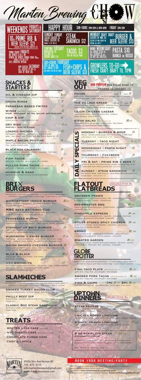 Marten Brewing - Vernon, BC menu_pic