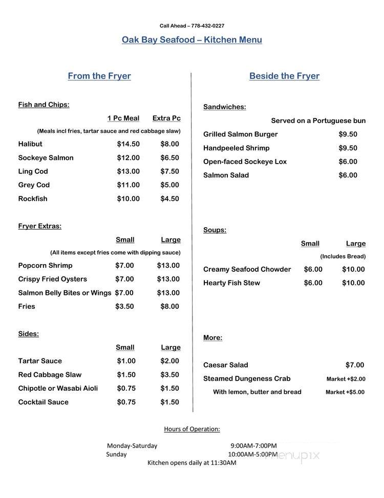 Oak Bay Seafood - Victoria, BC menu_pic