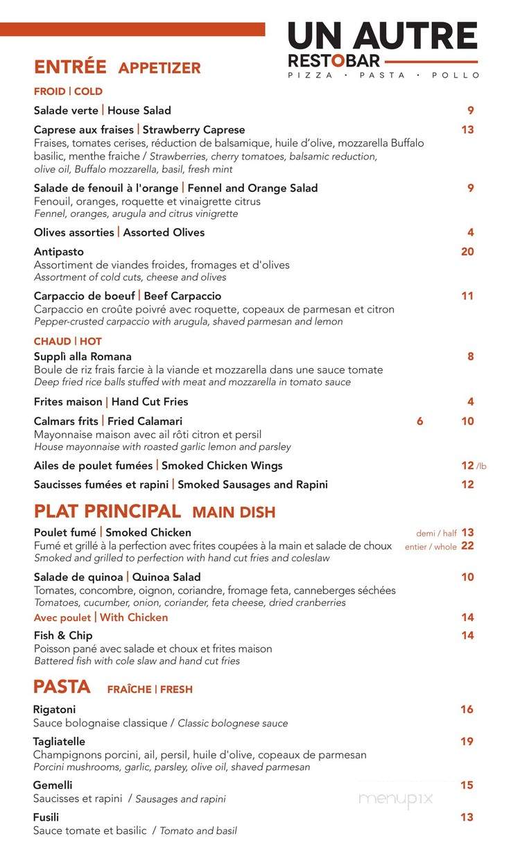 Un Autre Restaurant - Montreal, QC menu_pic