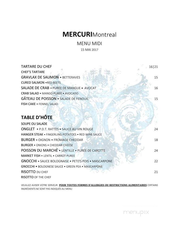 Mercuri Montreal - Montreal, QC menu_pic