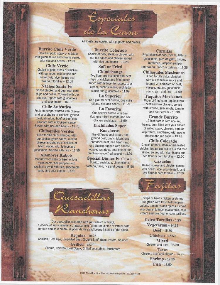 La Carreta - Nashua, NH menu_pic