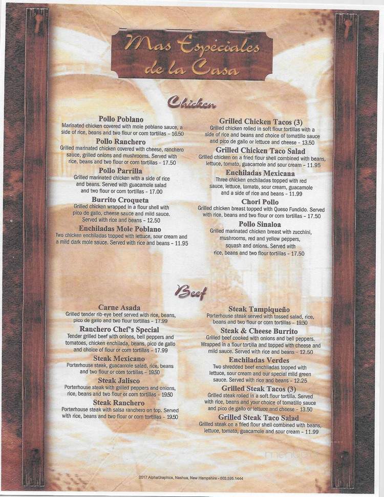 La Carreta - Nashua, NH menu_pic