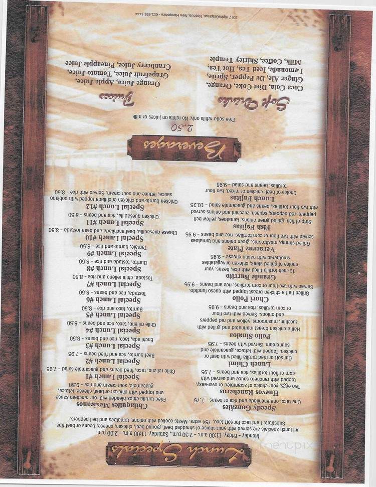 La Carreta - Nashua, NH menu_pic