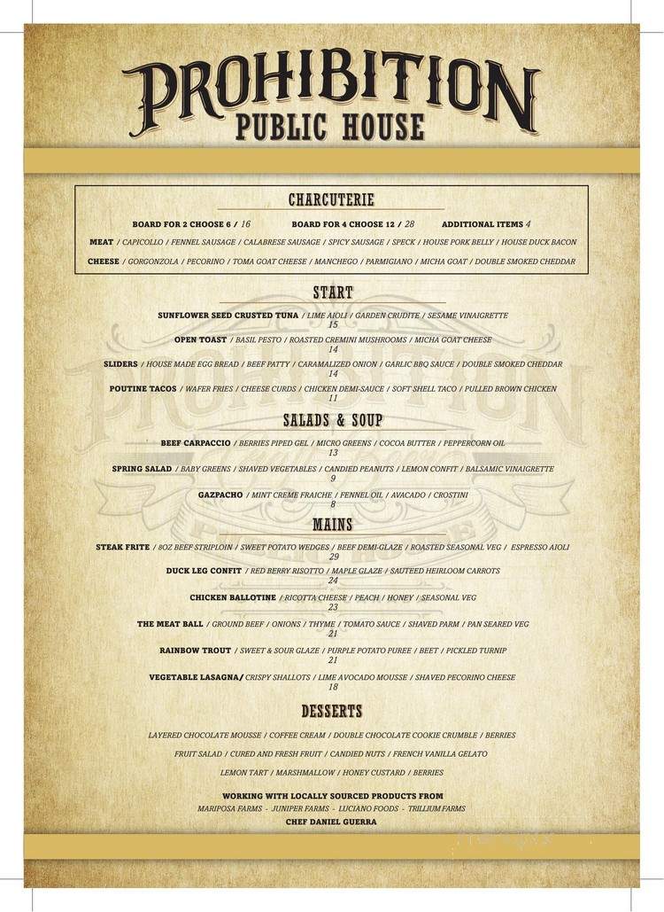 Prohibition Public House - Ottawa, ON menu_pic