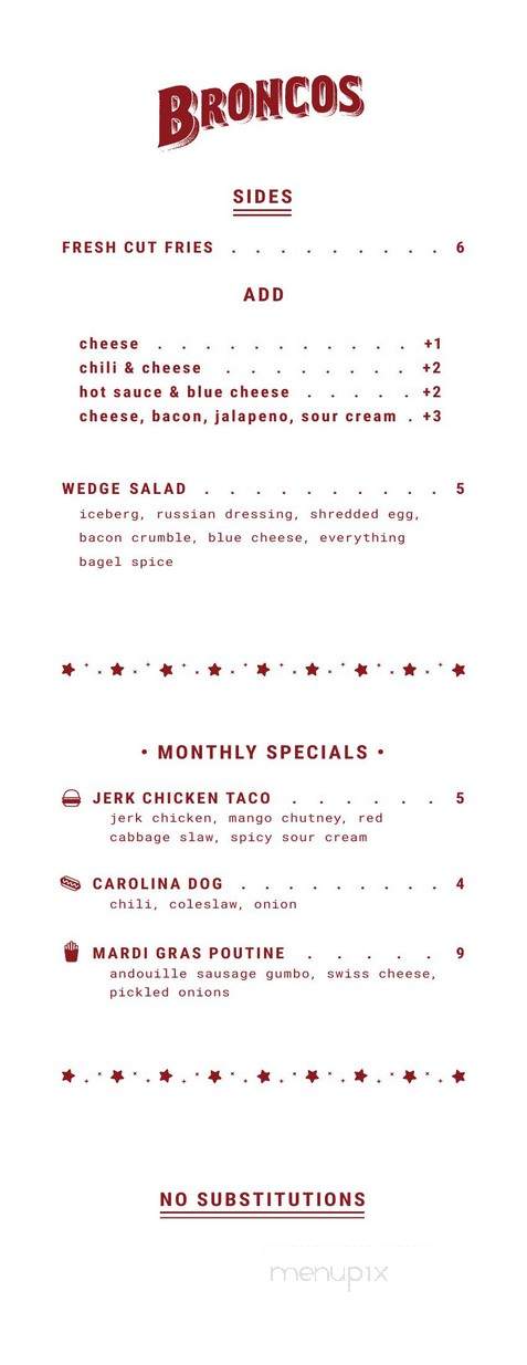Broncos - Toronto, ON menu_pic