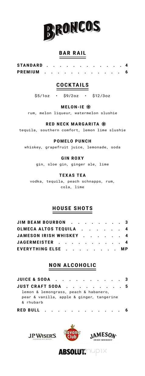 Broncos - Toronto, ON menu_pic