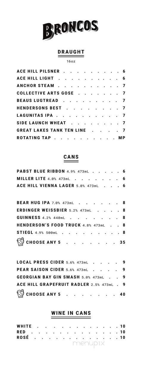 Broncos - Toronto, ON menu_pic